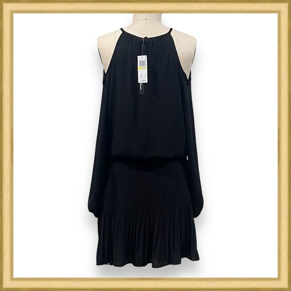 ALISON ANDREWS Black Cold Shoulder Pleated Mini Dress - Size M / NWT - Picture 4 of 10